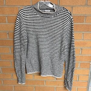 J. Crew Black and White Striped Crewneck Sweater